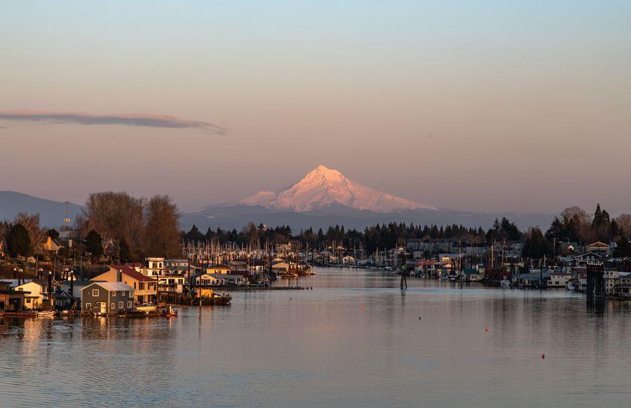Mount Hood and the Columbia River near Vancouver Washington